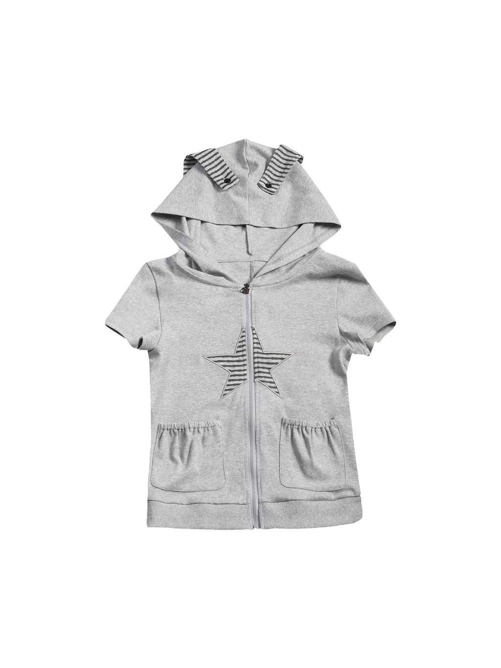 Two days off lab Sweet Bunny Ear Zip-Up Hooded Cropped Tee