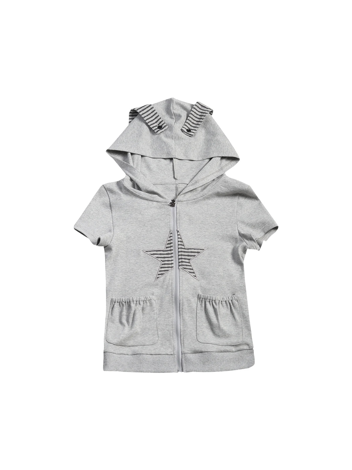 Two days off lab Sweet Bunny Ear Zip-Up Hooded Cropped Tee