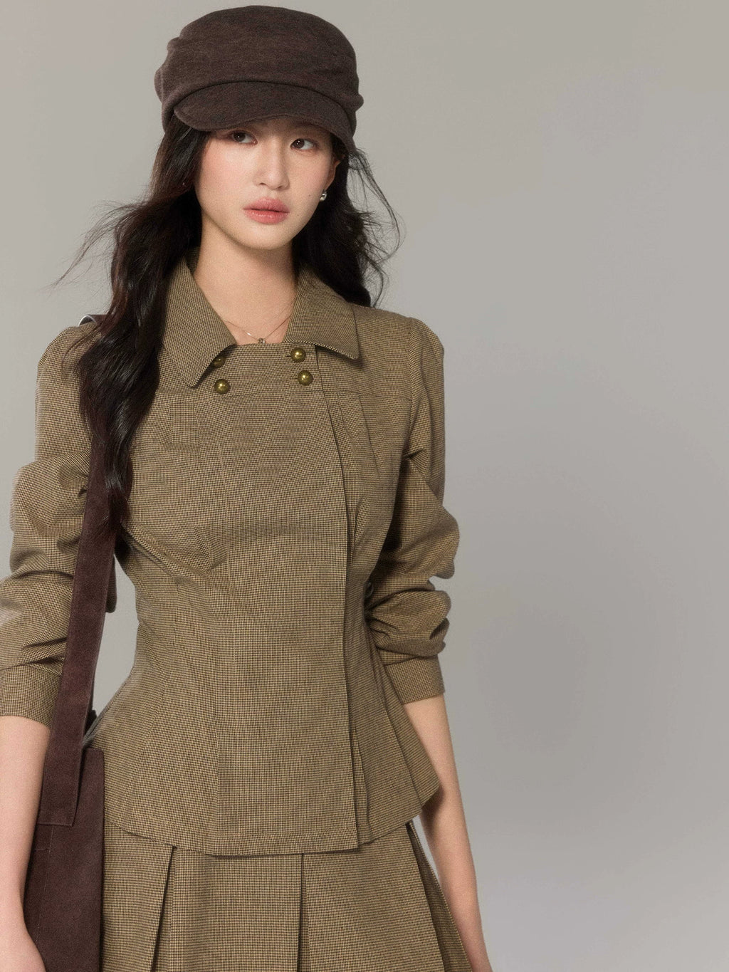 TYANG Retro Plaid Shirt Skirt Set
