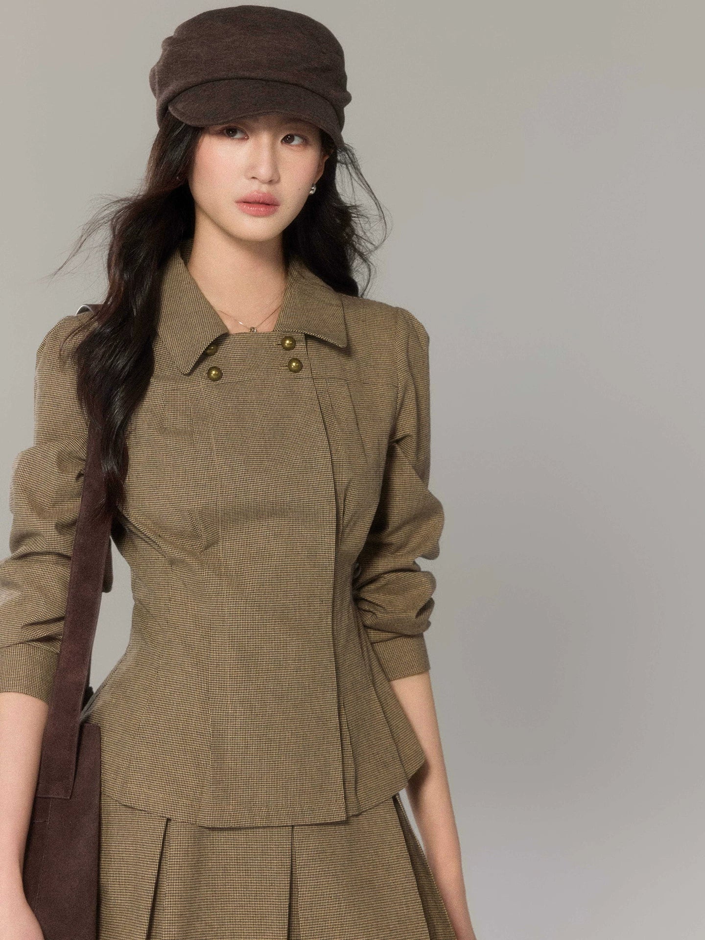 TYANG Retro Plaid Shirt Skirt Set