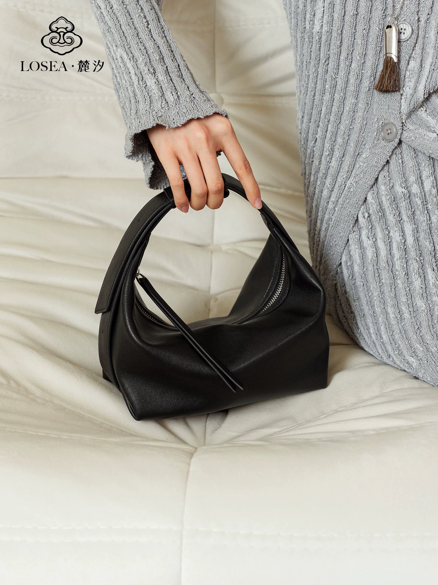 LOSEA Faux Leather Zip-Top Hobo Bag