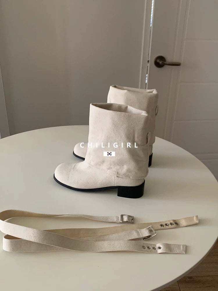 CHILIGIRL Fabric Cross-Strap High-Top Boot
