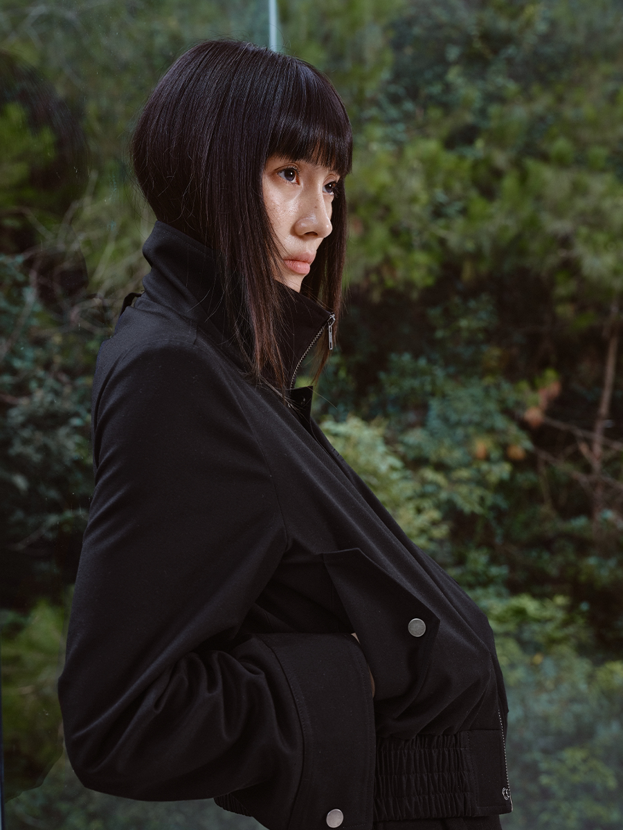 JCAESAR WOMEN Black Plaid Panel Studded Cropped Jacket