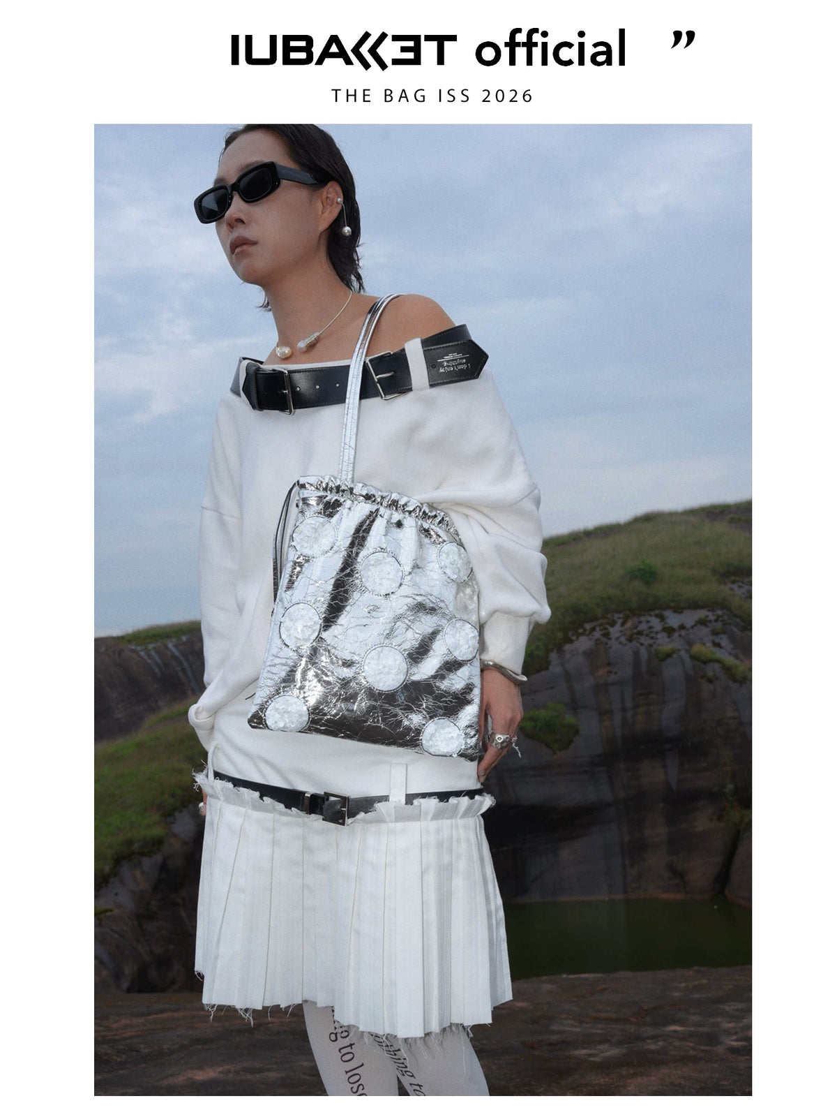 IUBALLET Silver Fringe Faux Leather Drawstring Shoulder Bag