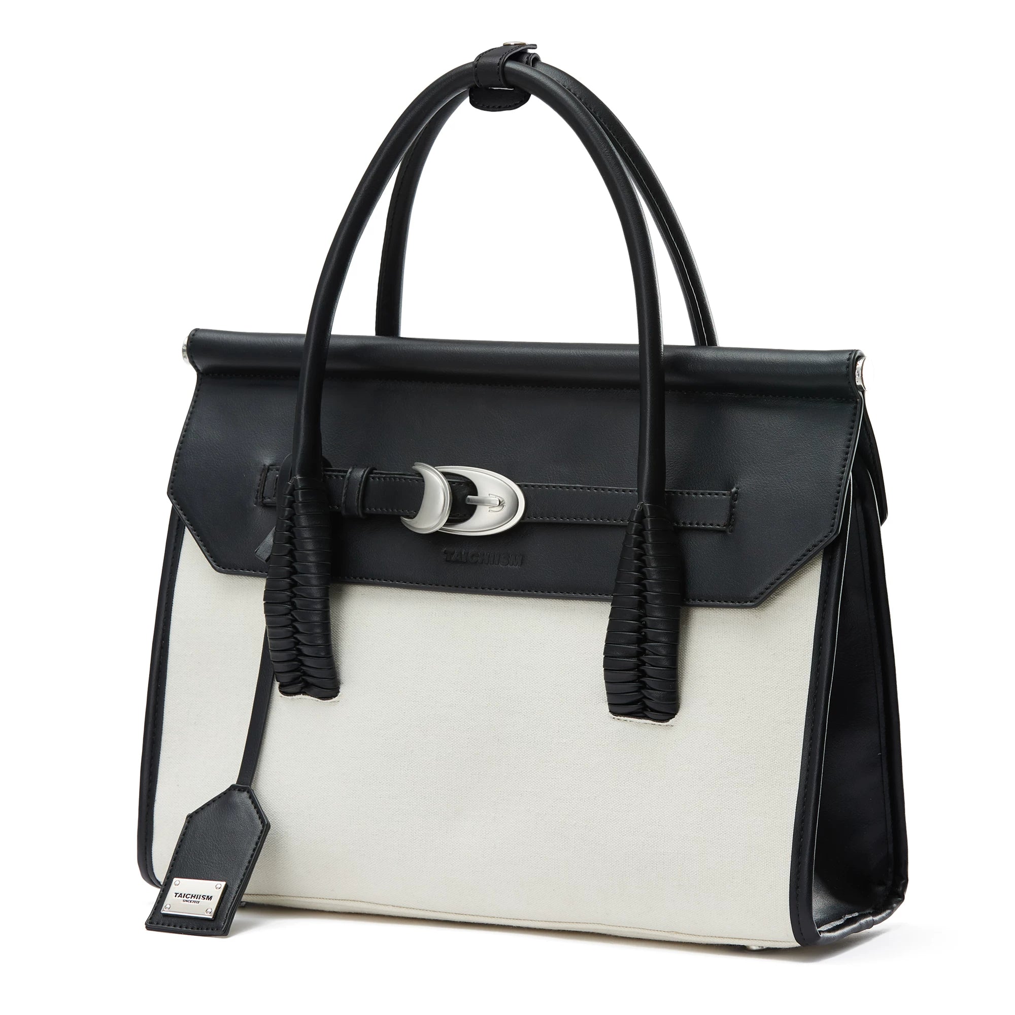 TAICHIISM Vintage Spliced Leather Crossbody Hand-held Birkin Canvas Bag