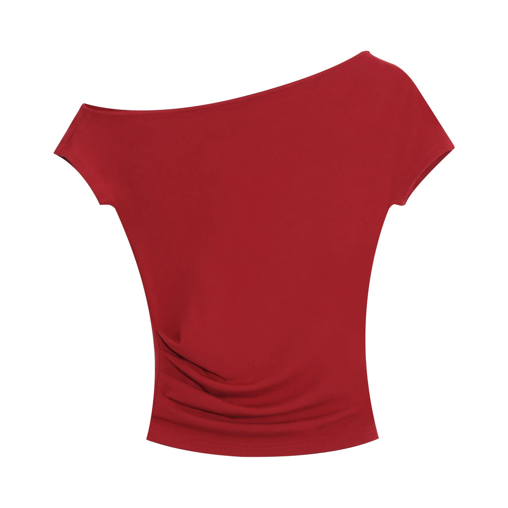 LLROGE Slim One-word Shoulder Tee Skirt Set