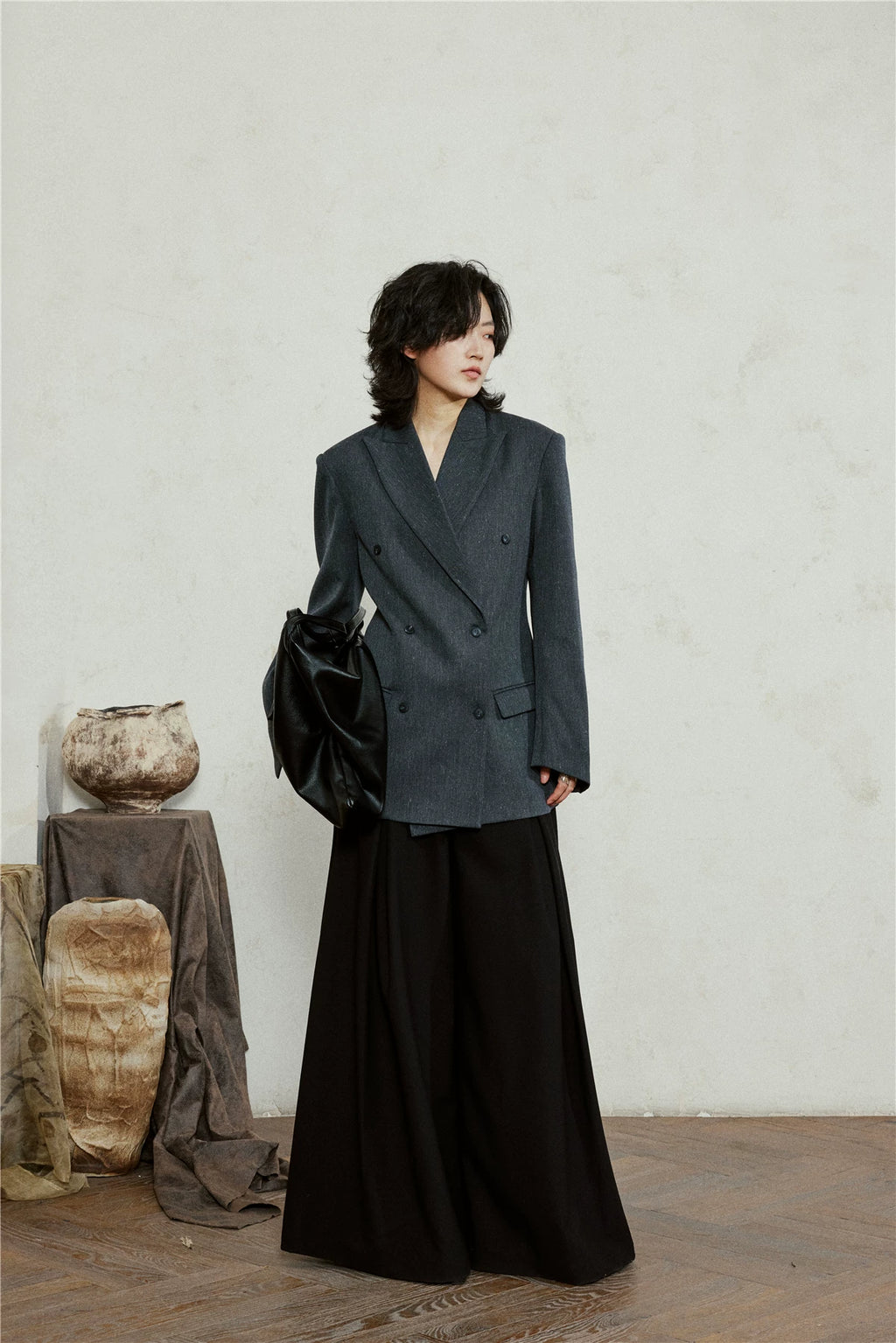 SUNYVONNE Minimalist Vintage Double-breasted Blazer Jacket