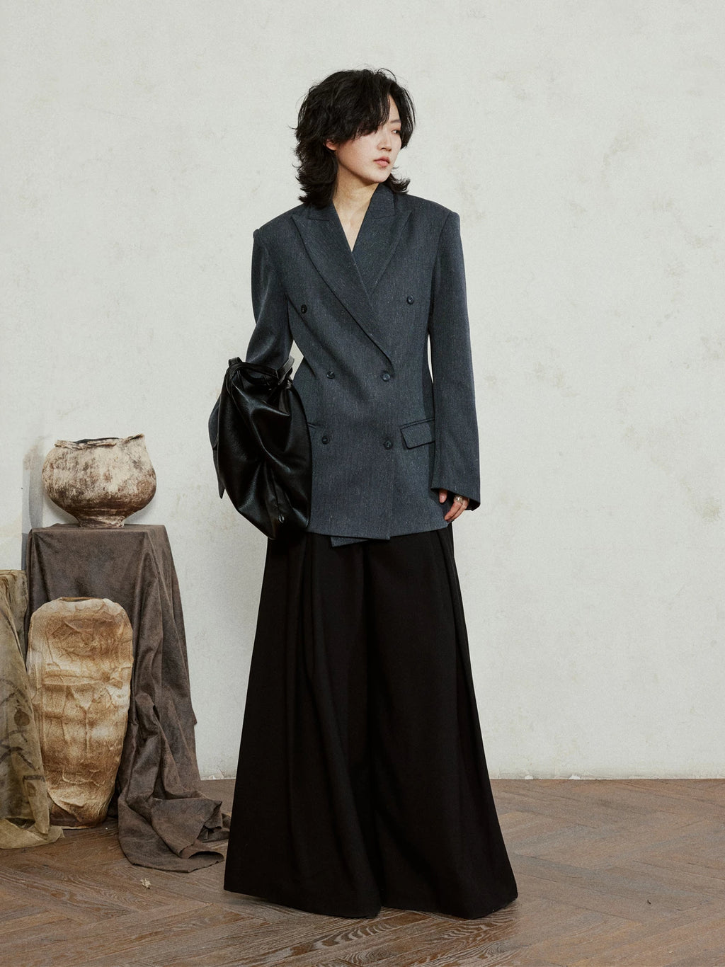SUNYVONNE Minimalist Vintage Double-breasted Blazer Jacket