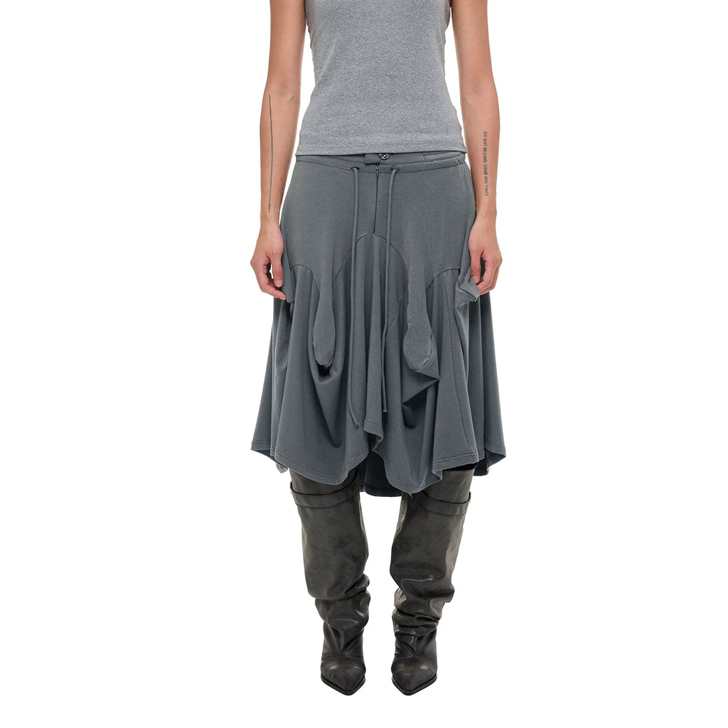 JIKOO Asymmetrical Drawstring Waist Midi Skirt