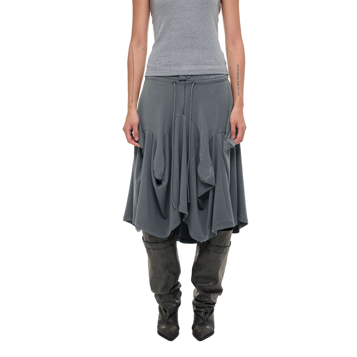 JIKOO Asymmetrical Drawstring Waist Midi Skirt