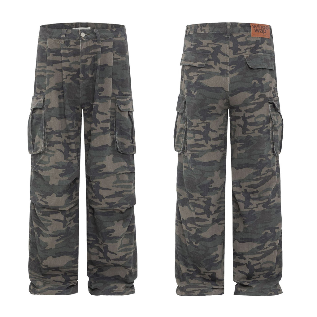 TRYTHMCLUB Vintage Camo Pocket Tooling Straight Loose Wide Leg Pants