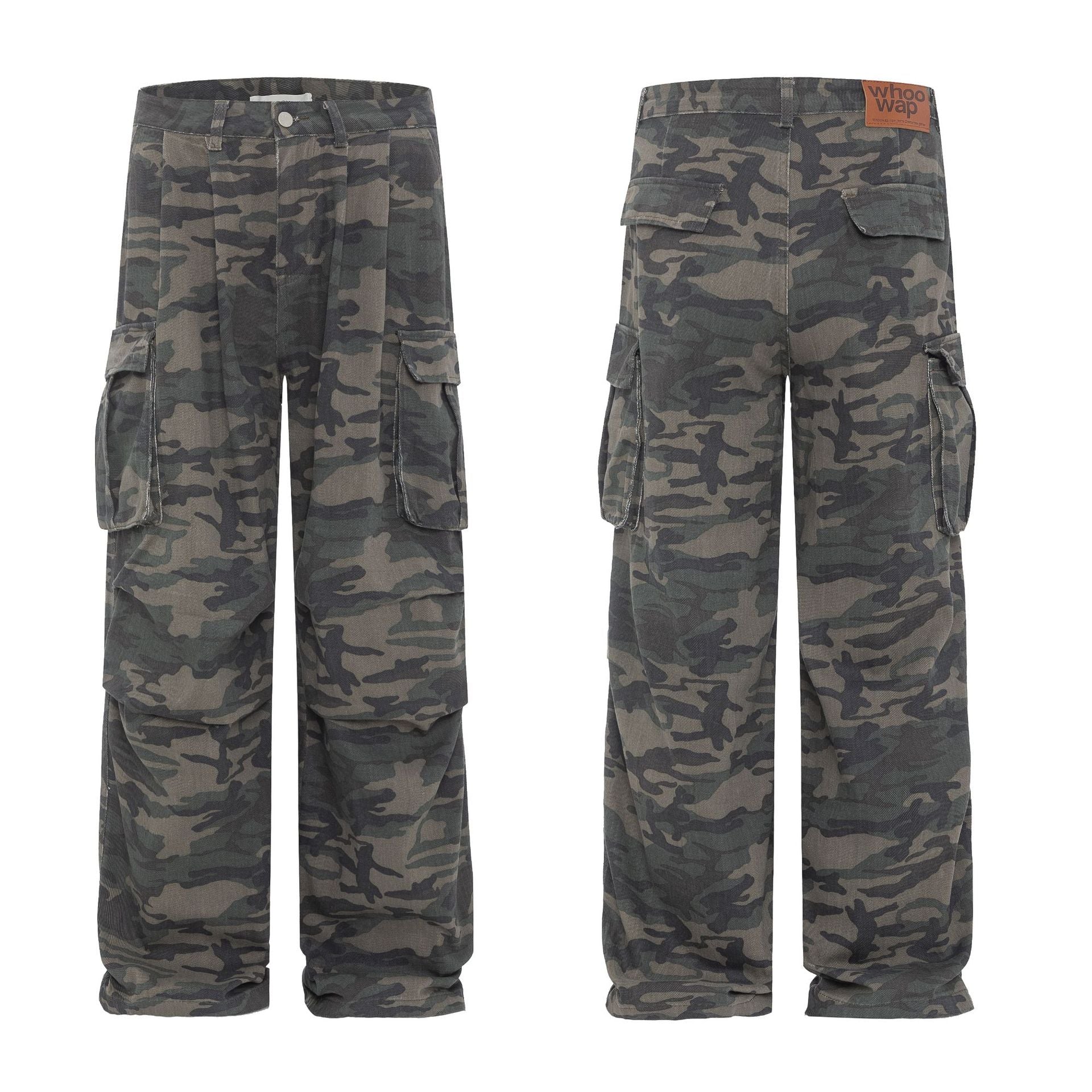 TRYTHMCLUB Vintage Camo Pocket Tooling Straight Loose Wide Leg Pants