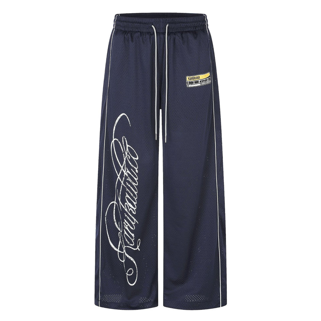 11KN Letter Print Breathable Loose Straight-Leg Sweatpants