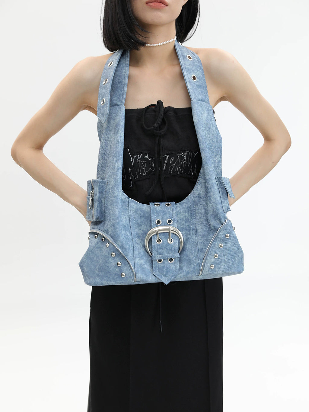 JANDRESS Blue Faux Leather Zip-Top Crossbody Bag