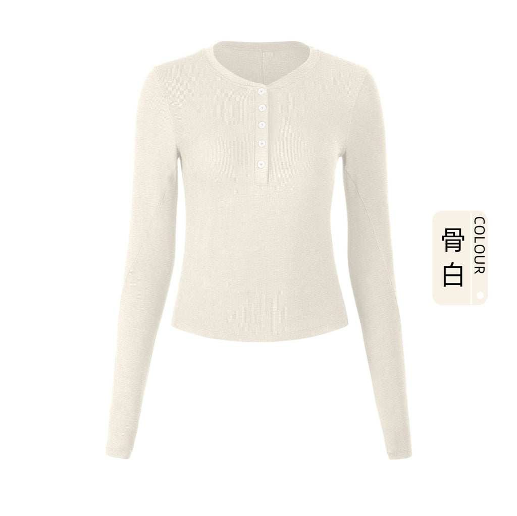 Athena Lulu Slim Fit Button Henry Collar Yoga Top