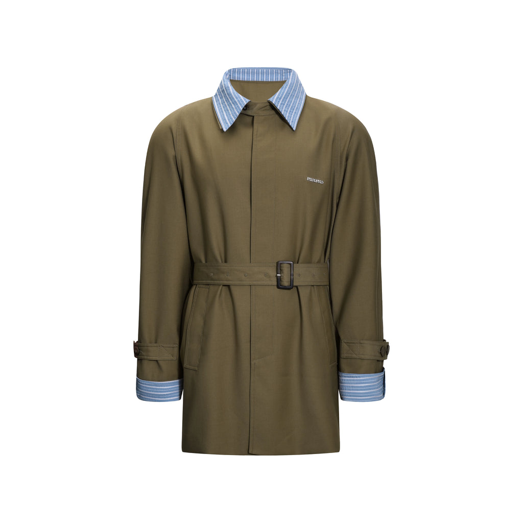 INTERLINKED Contrast Stripe Belted Trench Coat