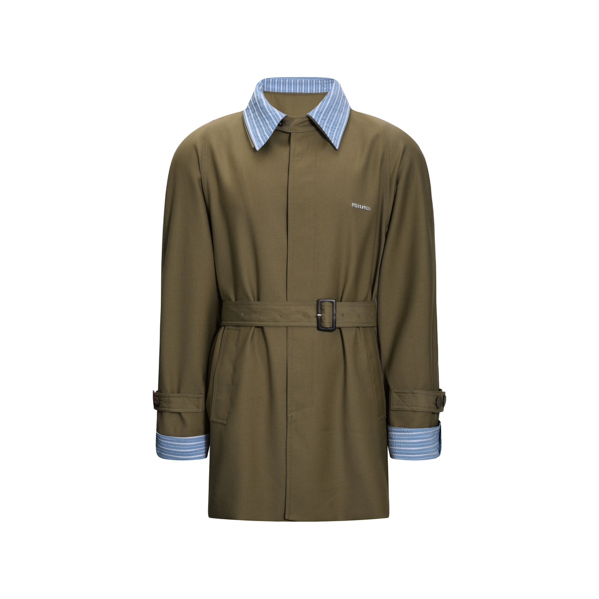 INTERLINKED Contrast Stripe Belted Trench Coat