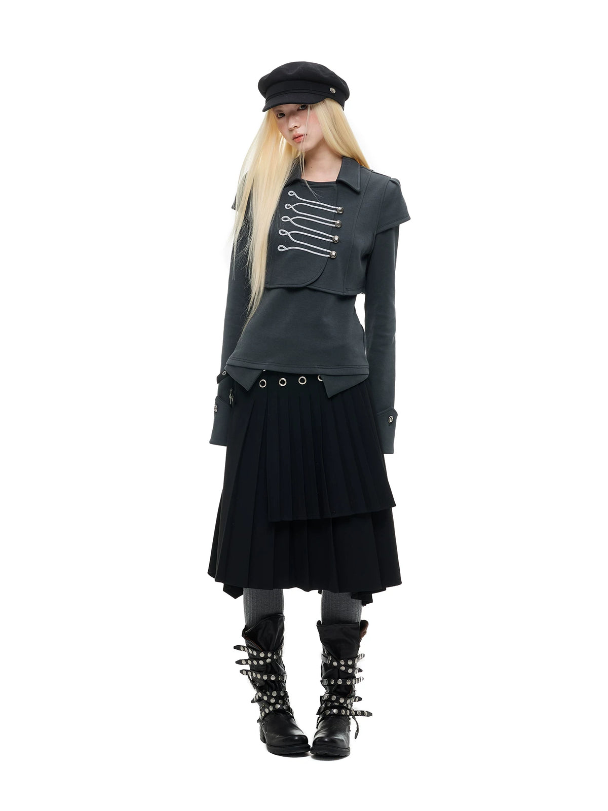 JIKOO Earl Grey Napoleon -Piece Cropped Vest & Long-Sleeve Tee