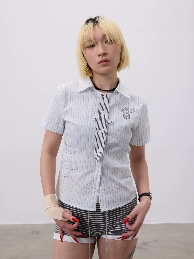 CHAIREBELS Lace Patch Cutout Fitted Blouse