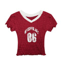 Nariele Pleated Contrasting V-neck Letter Print Tee