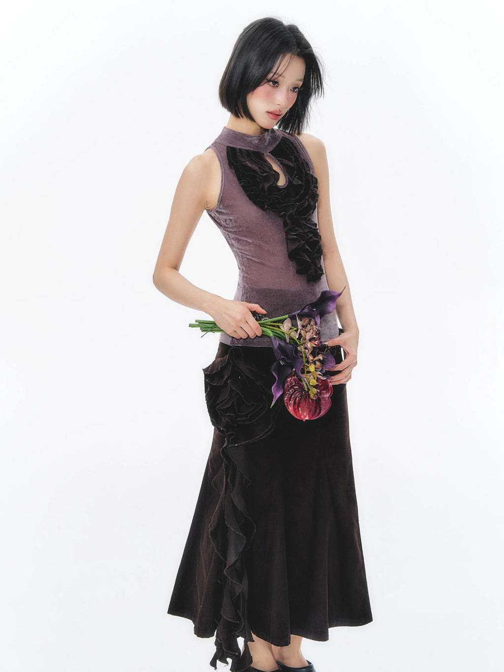 YEDM Ruffle Edge Fishtail Irregular Skirt