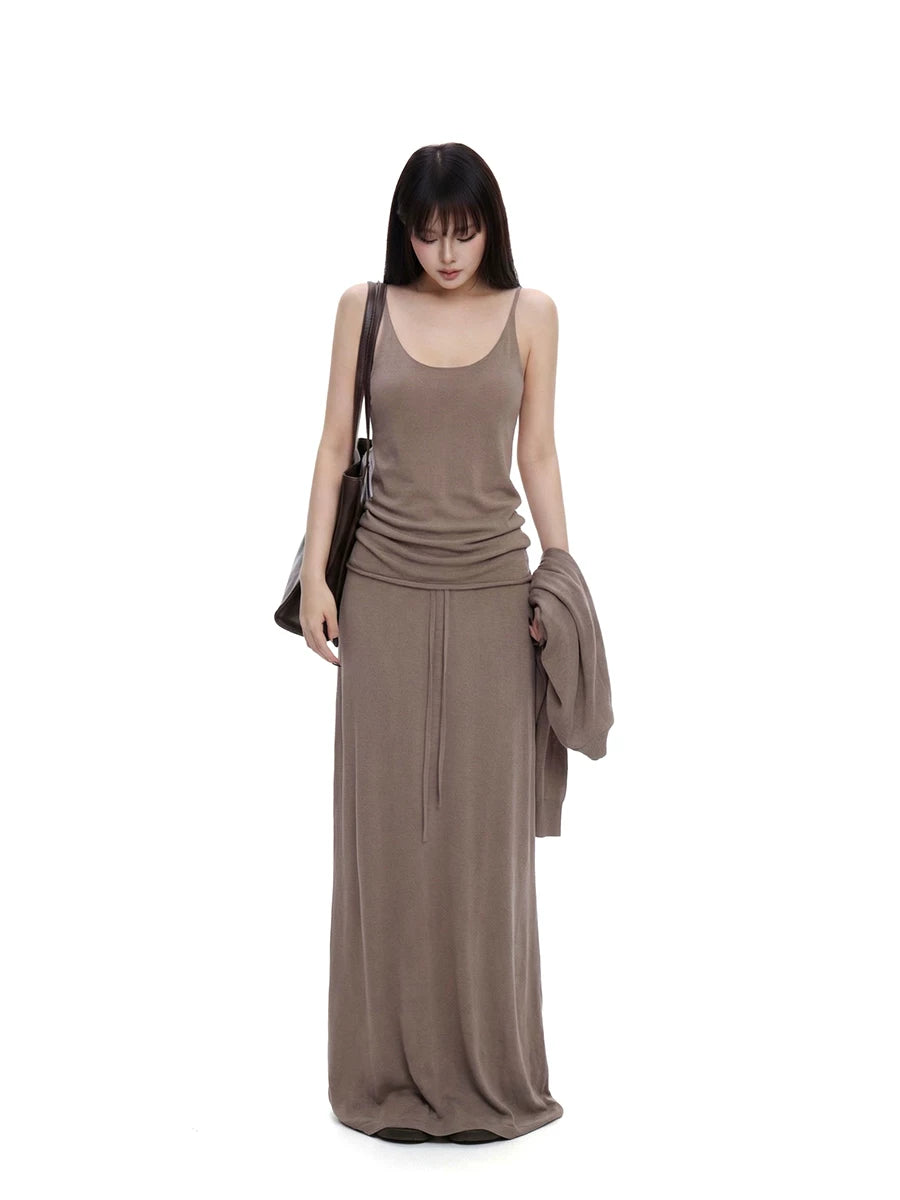 WITHMIN Waist Sling Vest Long Sleeve Cardigan Set