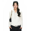 ARISEISM Polka Dot Lace Long-Sleeve Slim Fit Cropped Shirt