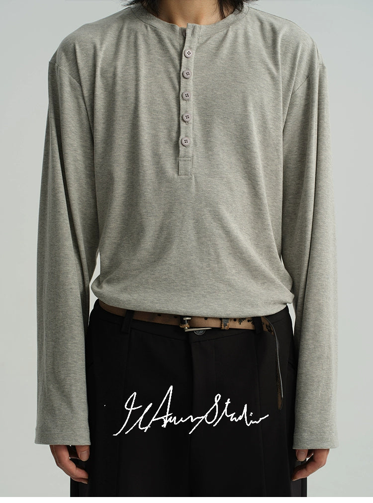JCAESAR Henry Collar Soft and Comfortable Versatile Long Sleeves