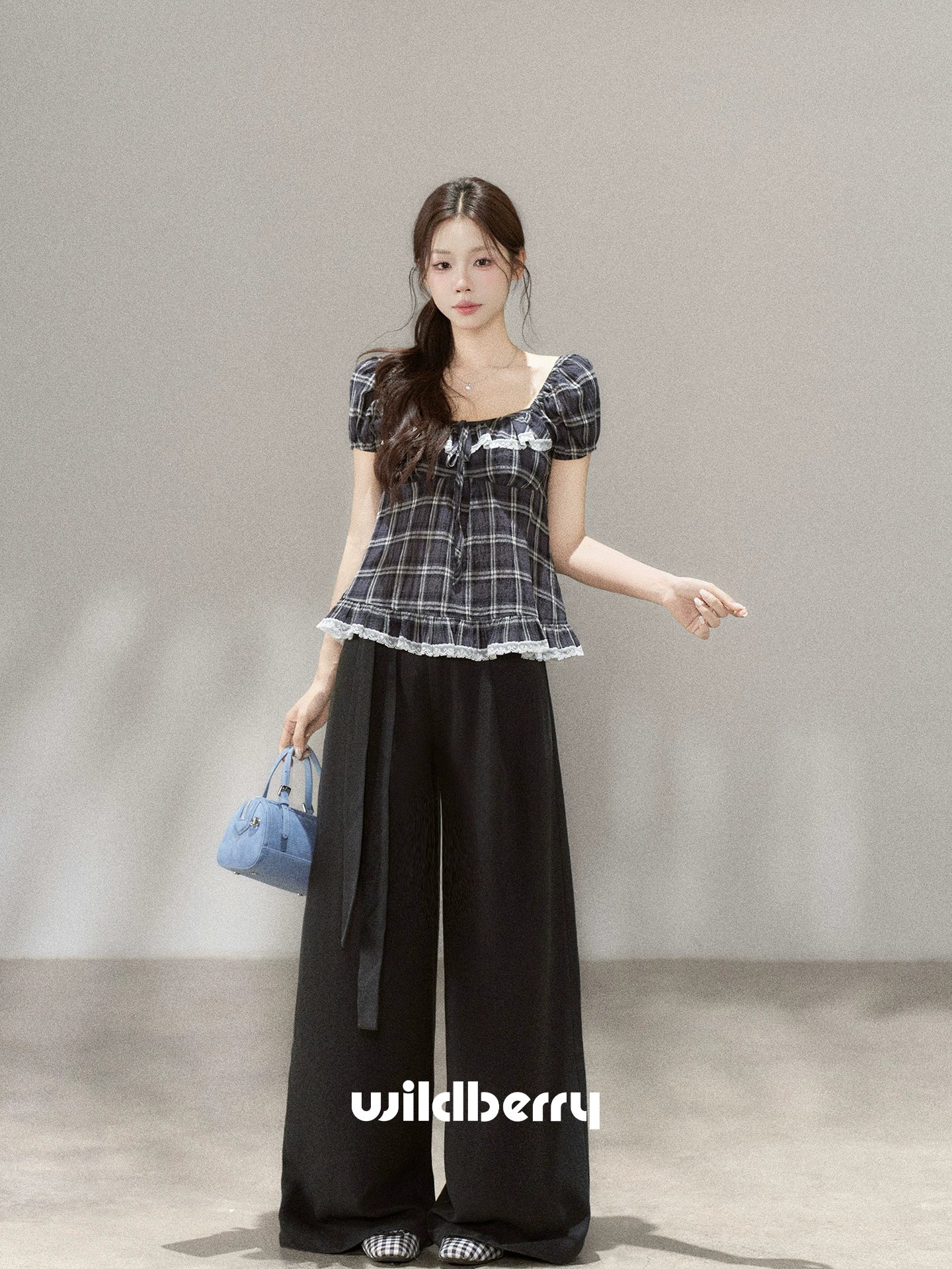 Wildberry Black High-Waist Wide-Leg Casual Pants