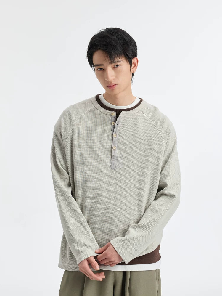 BUTTBILL Henry Neck Waffle Long Sleeve Sweater