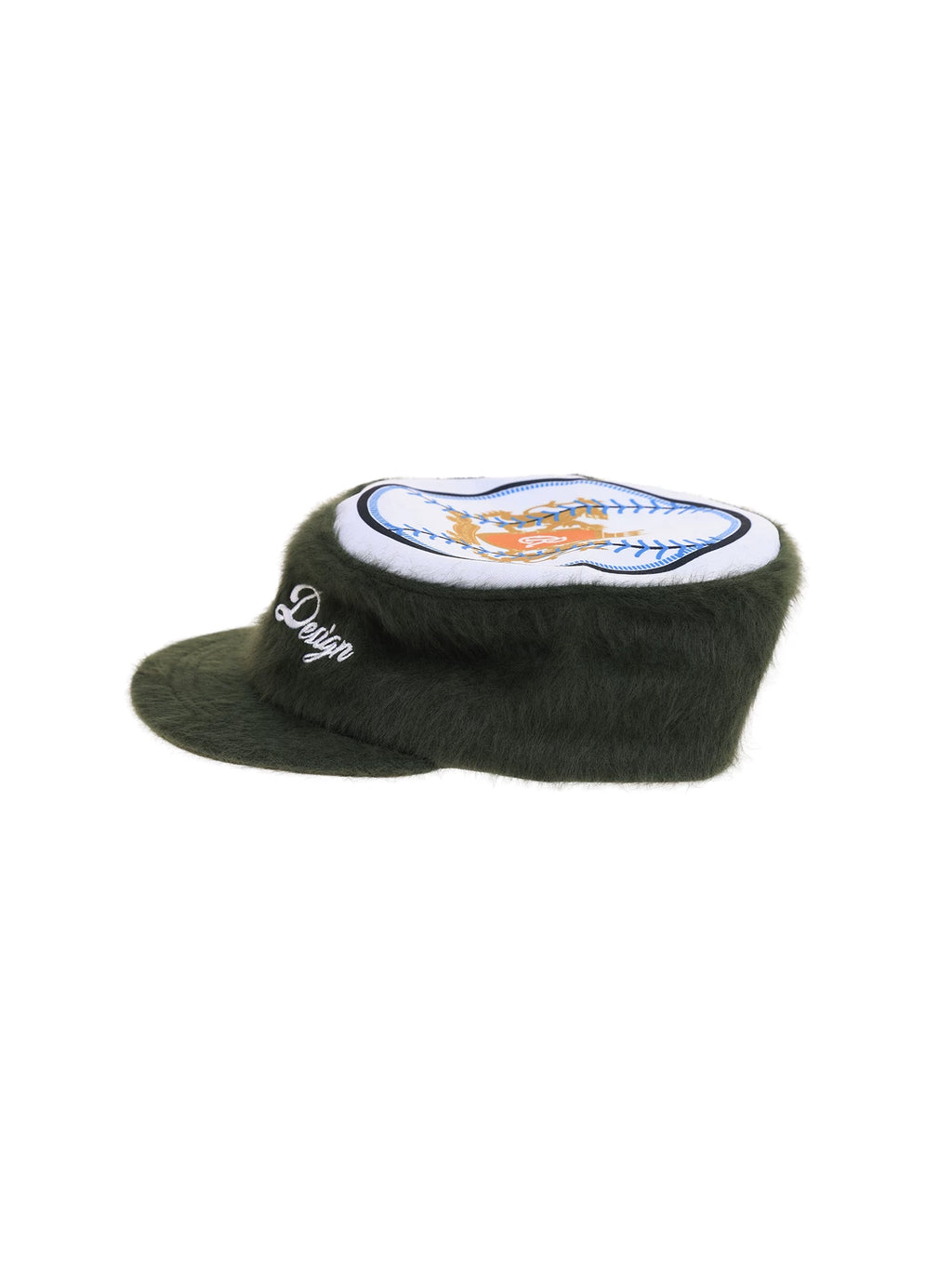6CRAYON Flat-Top Embroidered Rabbit Fur Patchwork Baseball Cap