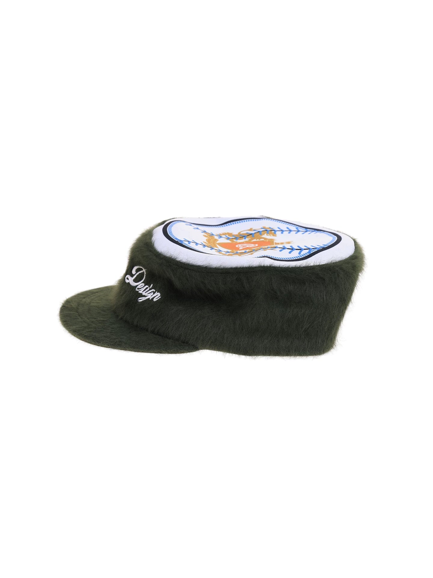 6CRAYON Flat-Top Embroidered Rabbit Fur Patchwork Baseball Cap