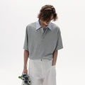 CHOR Fake Two-piece Striped Lapel Loose Tee