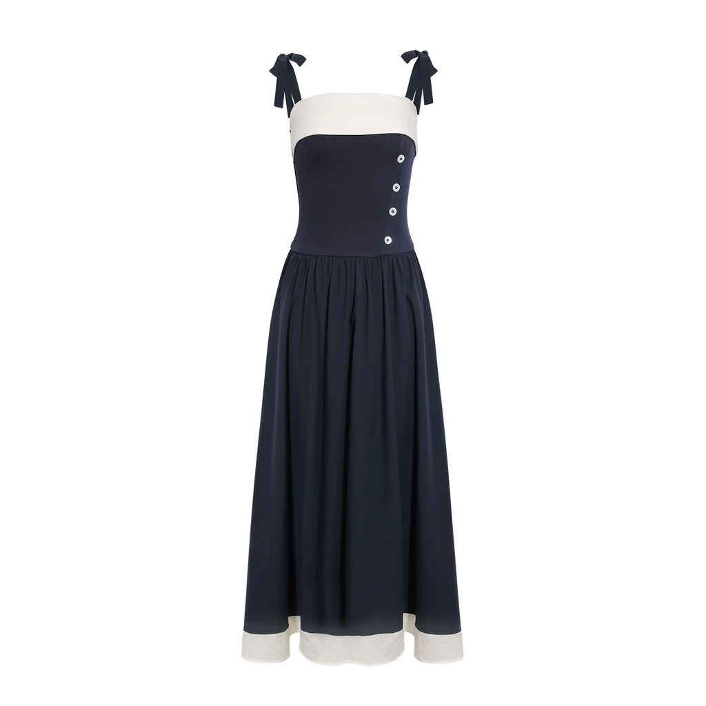 Wildberry Korean Style Strappy Dress with Patchwork Design High-Waist Long Dress