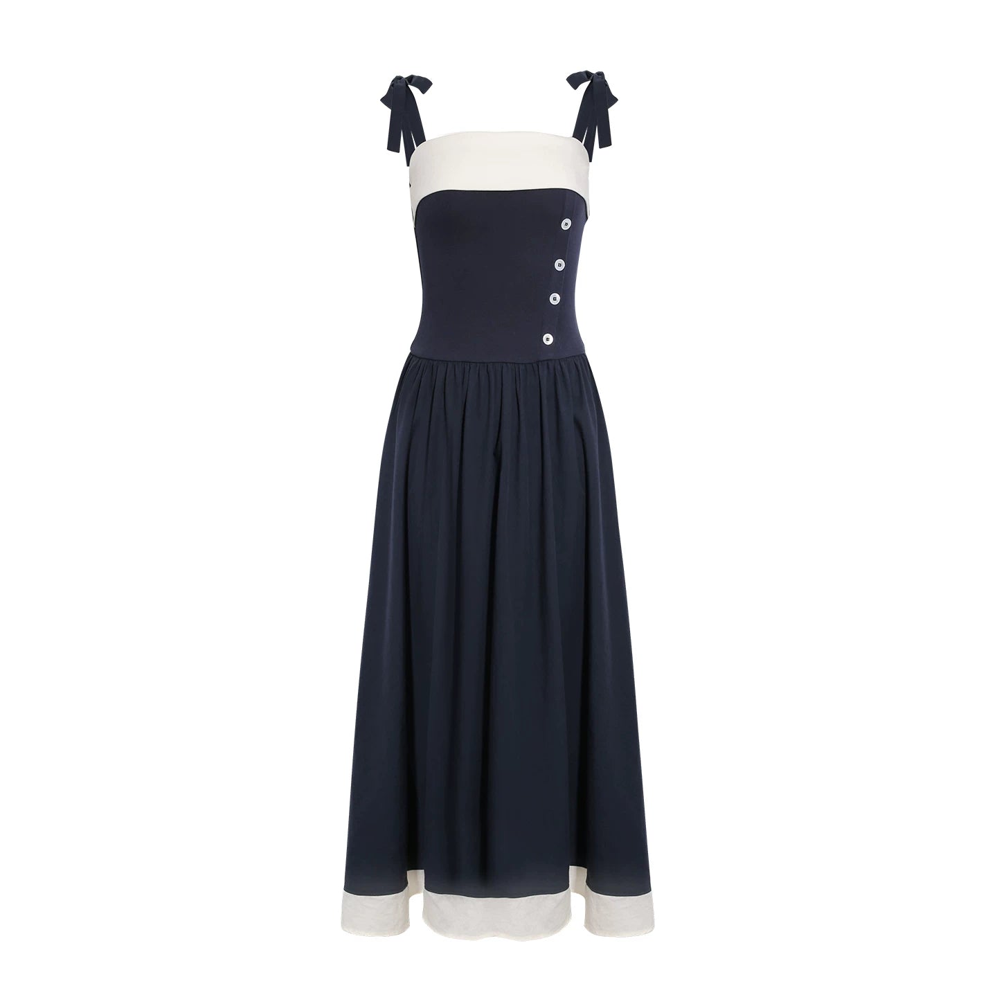 Wildberry Korean Style Strappy Dress with Patchwork Design High-Waist Long Dress