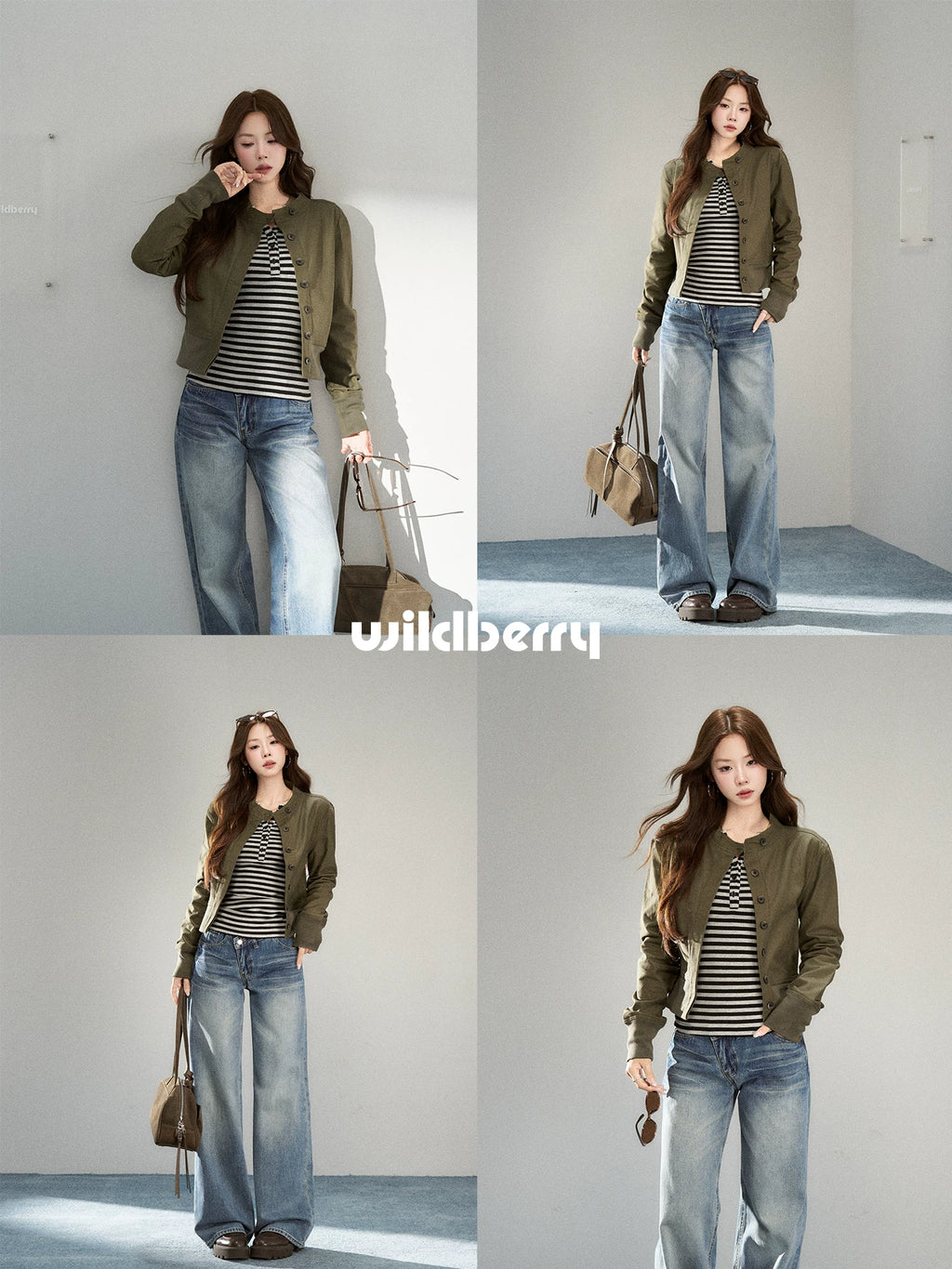 Wildberry Cropped Bomber Jacket Stand Collar Slim Fit