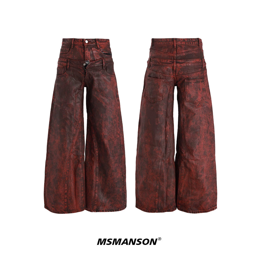 MSMANSON Crimson Flame Red Rhinestone Cropped Denim Jacket