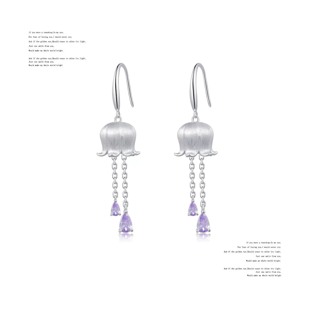 NO SOLUTION Brushed Lily of The Valley Tassel Purple Diamond Earrings