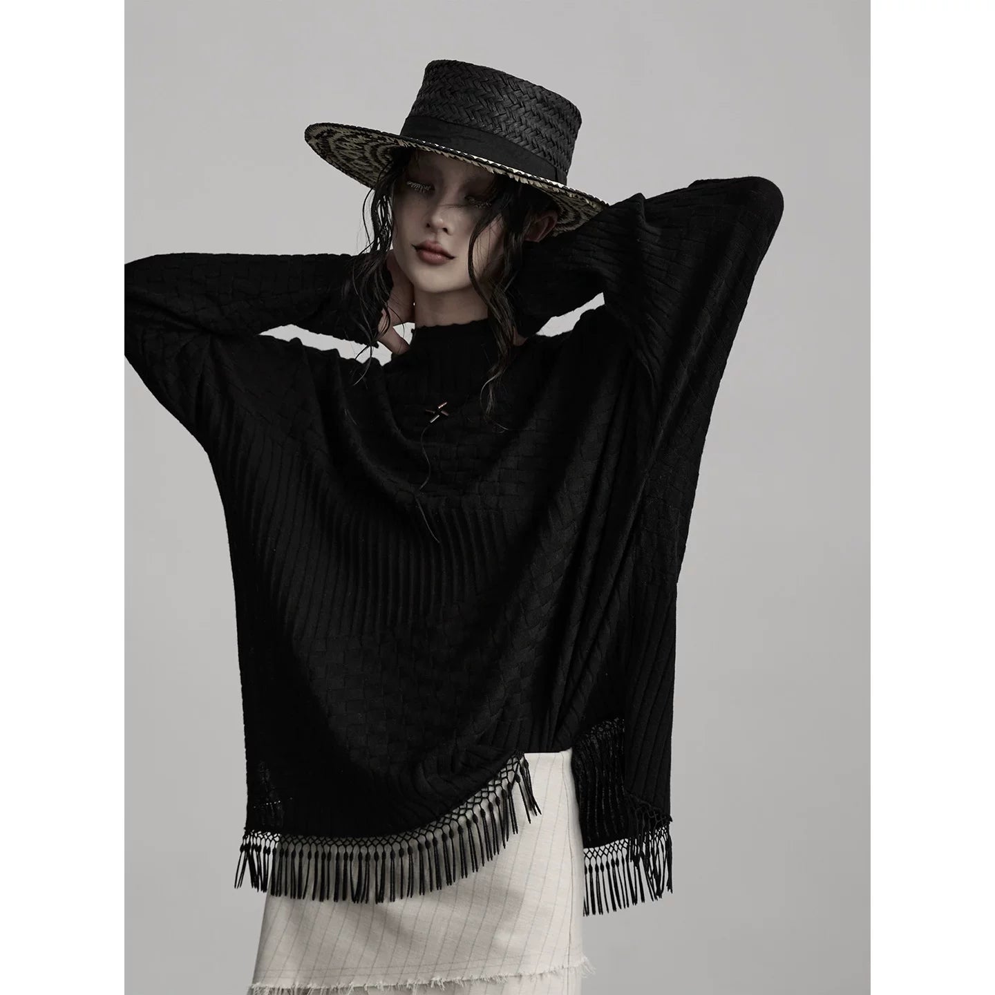 INDULGE Irregular Fringed Bottom Knitted Long Sleeves