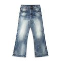 VOWPROGRESS Washed Glacier Blue Distressed Whiskered Flared Jeans