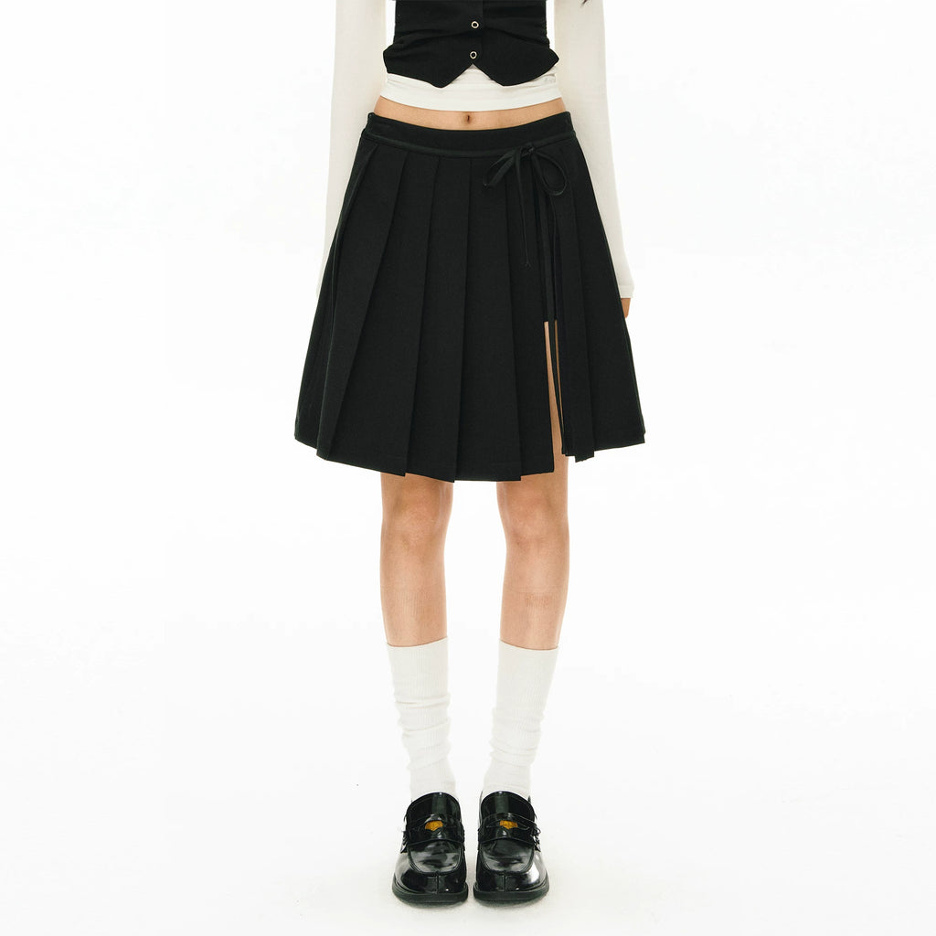 ARISEISM Pleated Bow Low-Rise A-Line Midi Skirt