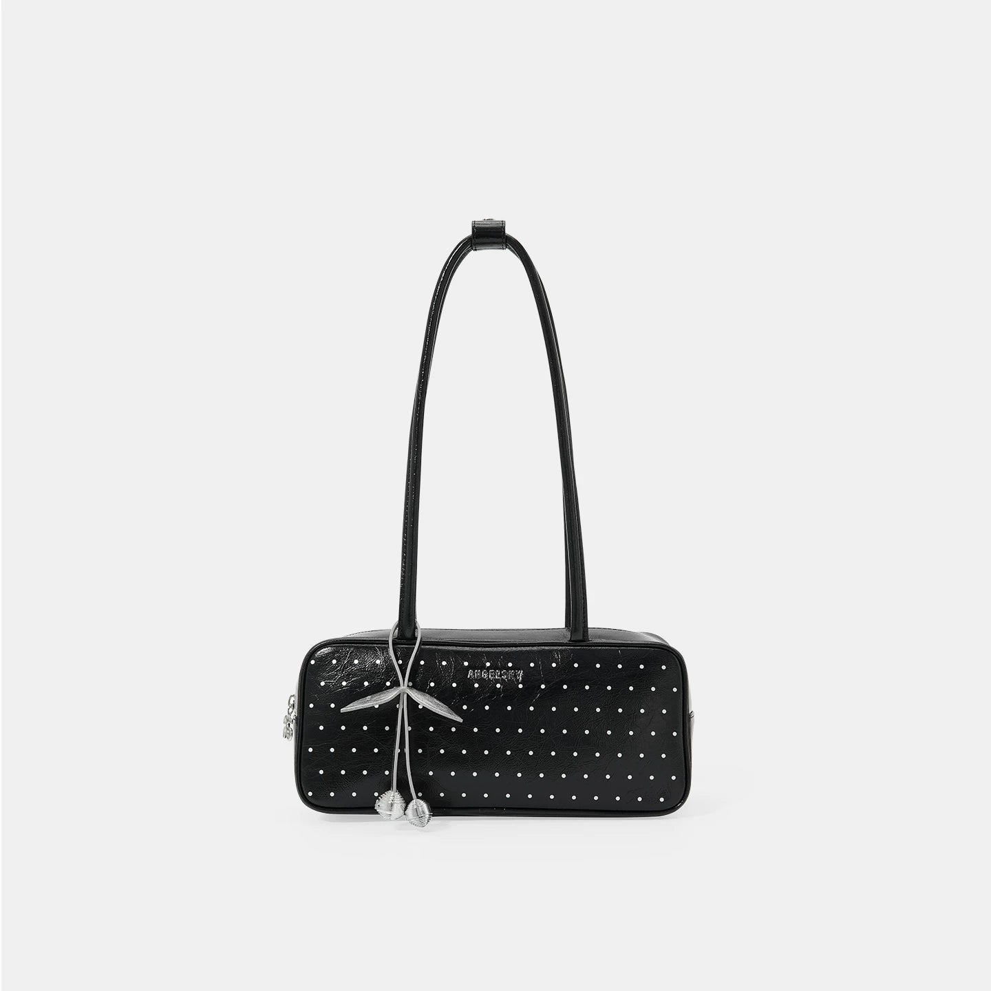 ANGELSKY Silver Polka Dot Leather Zip Underarm Bag
