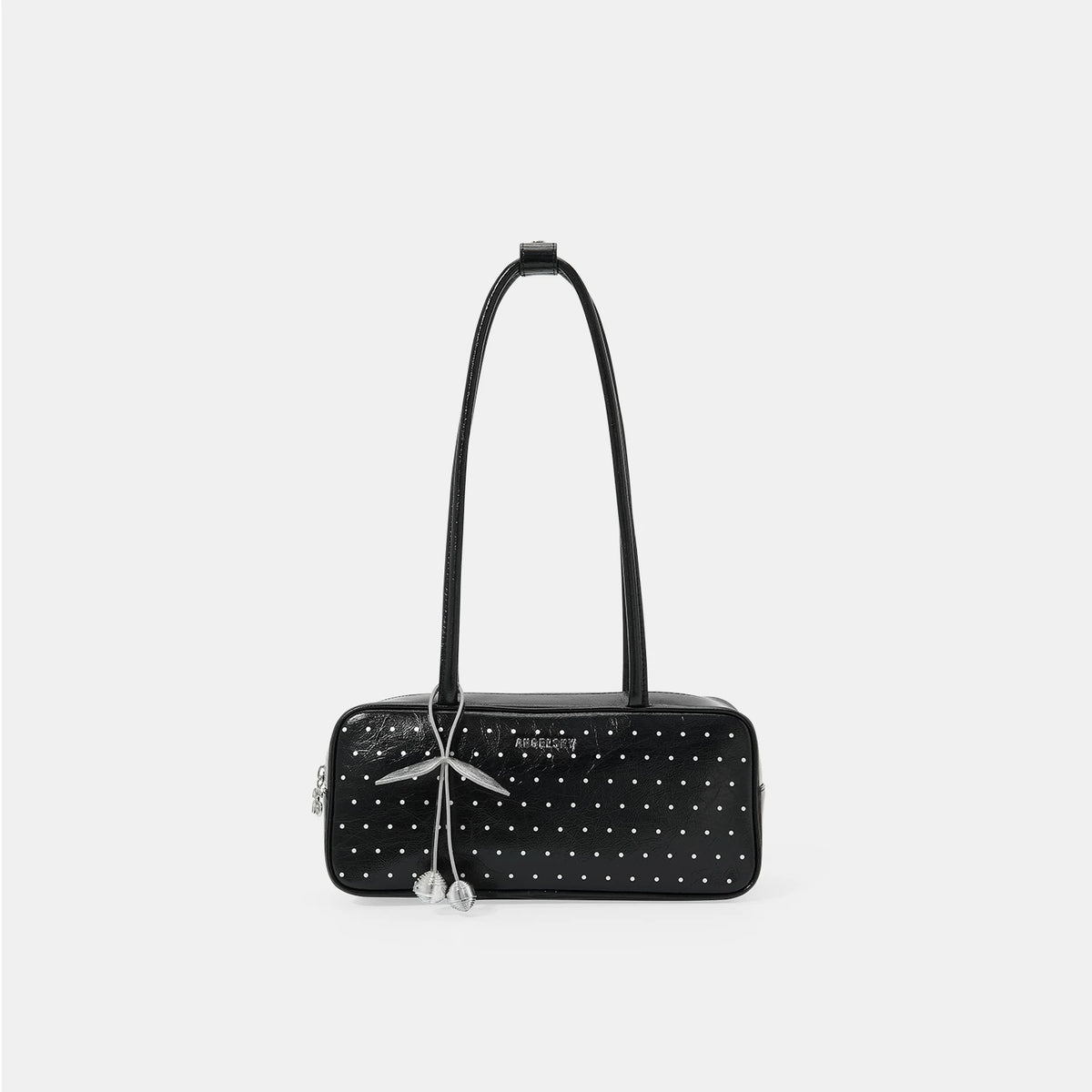 ANGELSKY Silver Polka Dot Leather Underarm Bag - Zip Top
