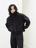 SUNYVONNE Multi-pocket Cotton-padded Stand-up Collar Short Zipper Cotton-padded Coat
