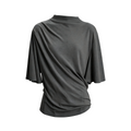 JCAESAR WOMEN Ruched Draped Half-Turtleneck Loose Tee