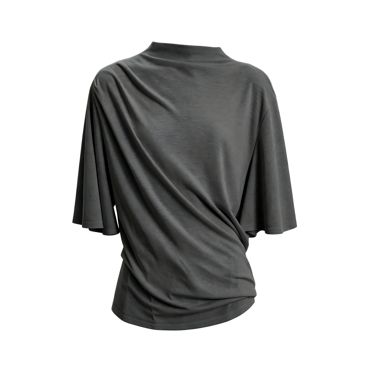 JCAESAR WOMEN Ruched Draped Half-Turtleneck Loose Tee