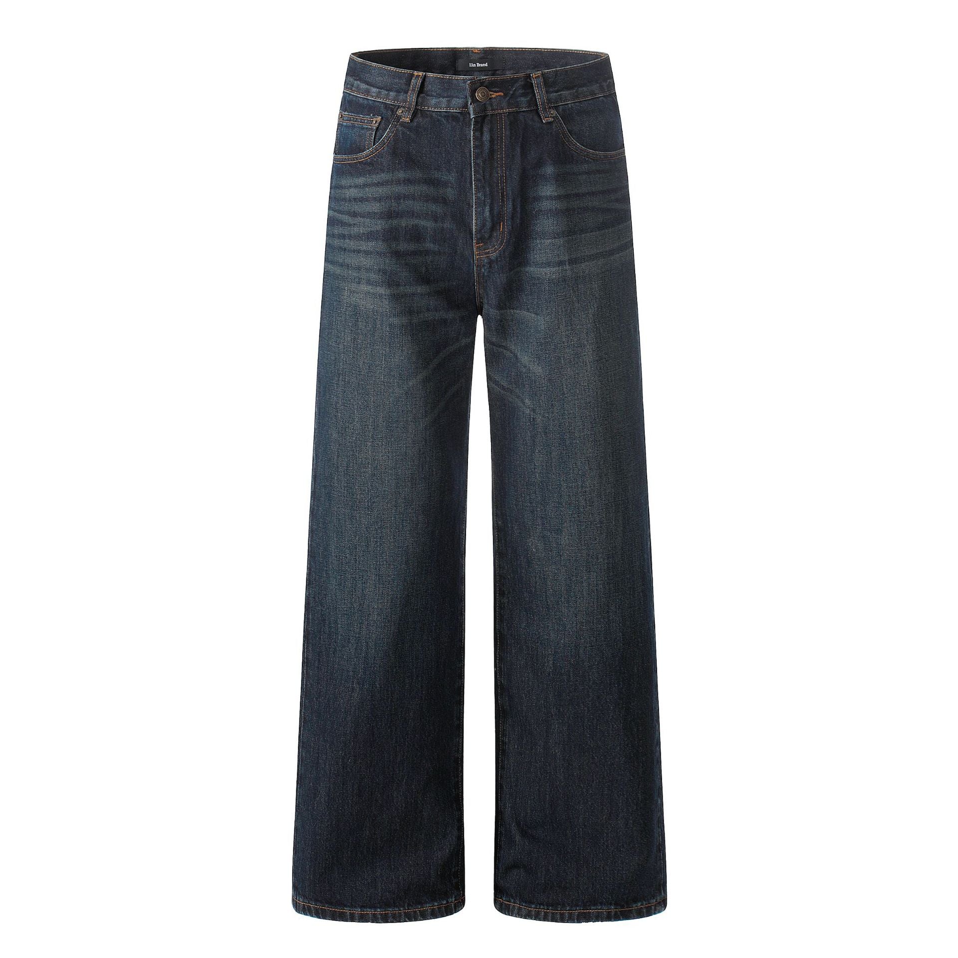11KN dark blue straight-leg slim-fitting jeans