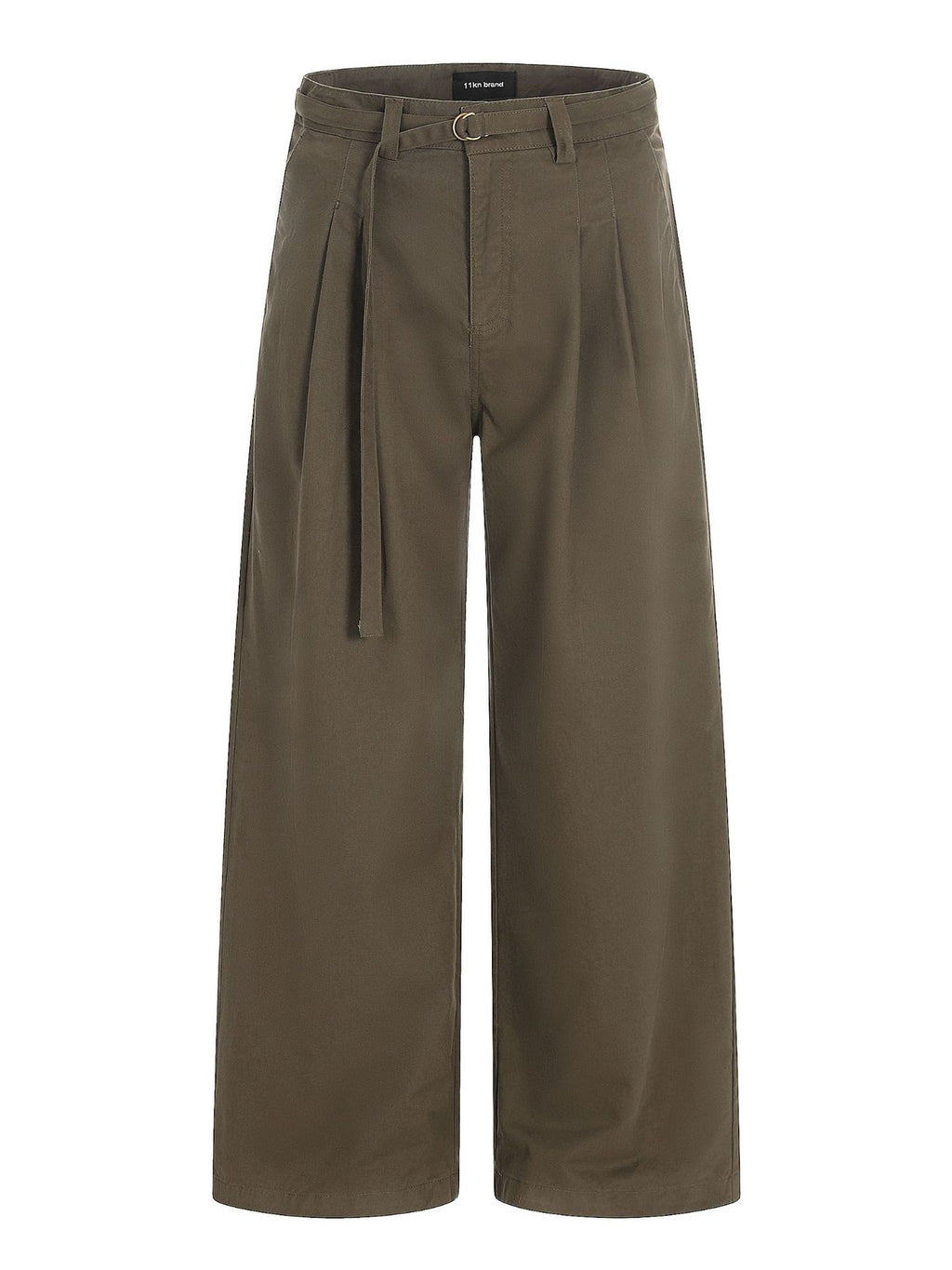 11KN American Retro Coffee Green Pleated Wide-Leg Pants