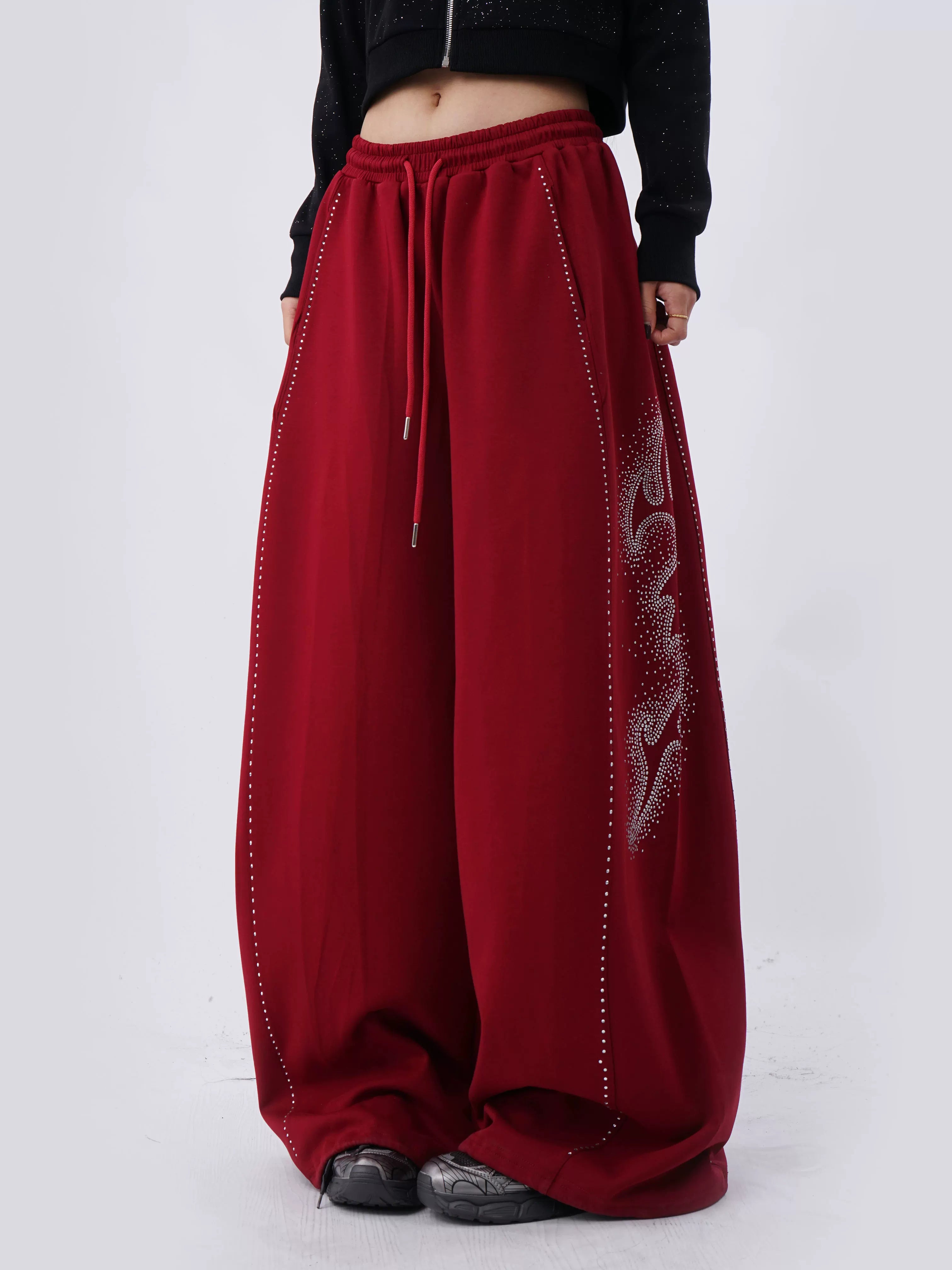 SAMUSAN Hot Diamond Casual Loose Sweatpants Wide Leg Pants