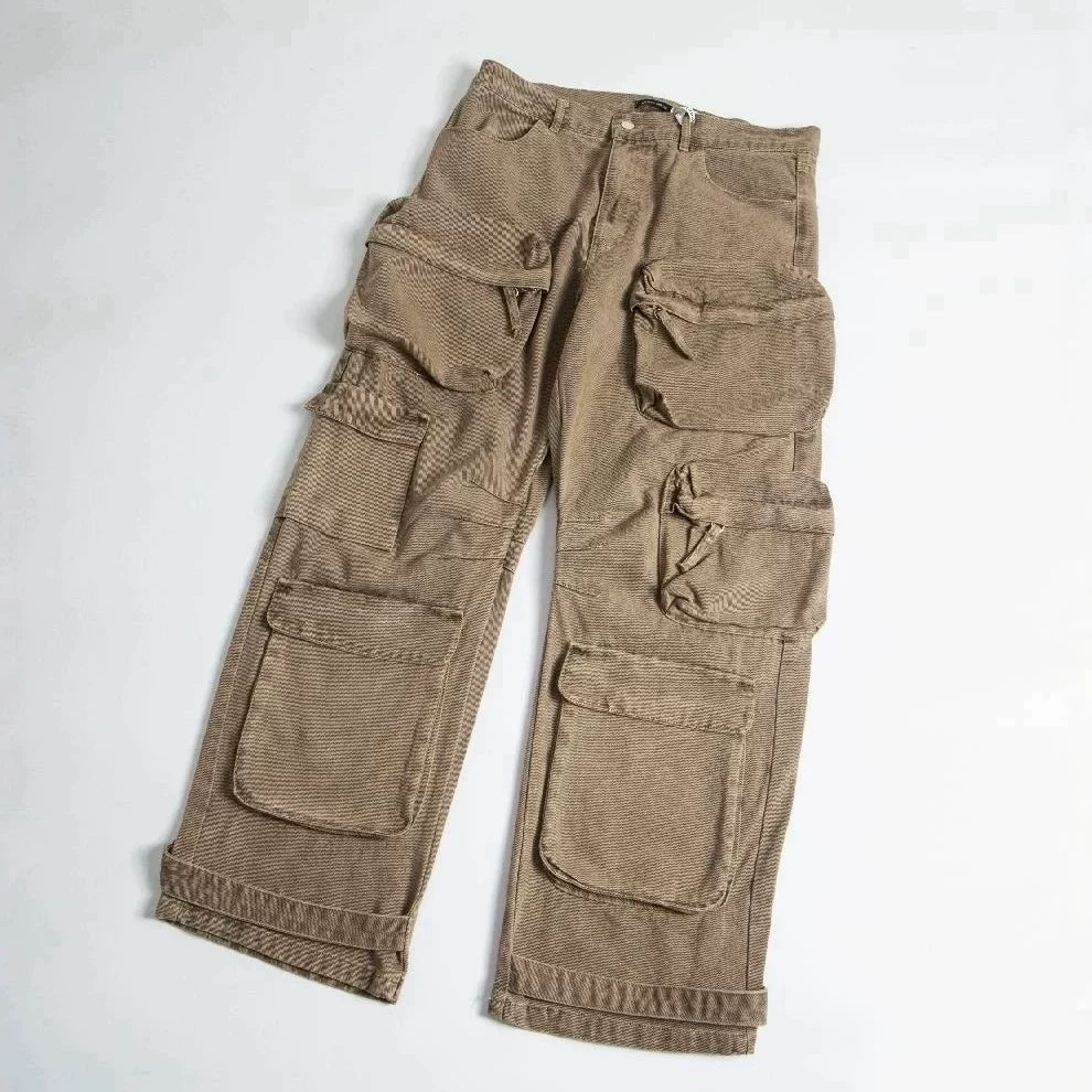 Light Weight Washed Cargo Pocket Wide-Leg Jeans